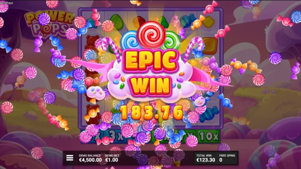 Tampilan visual slot Power Pops dengan tema permen dan warna pastel
